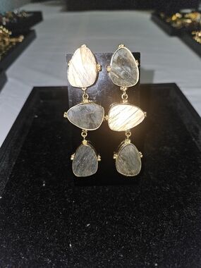 Gold-Framed Labradorite Drop Earrings - Women Jewelry